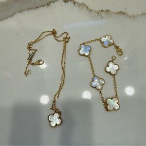 Gold-Tone Mother-of-Pearl Clover Necklace & Bracelet Set in Gold